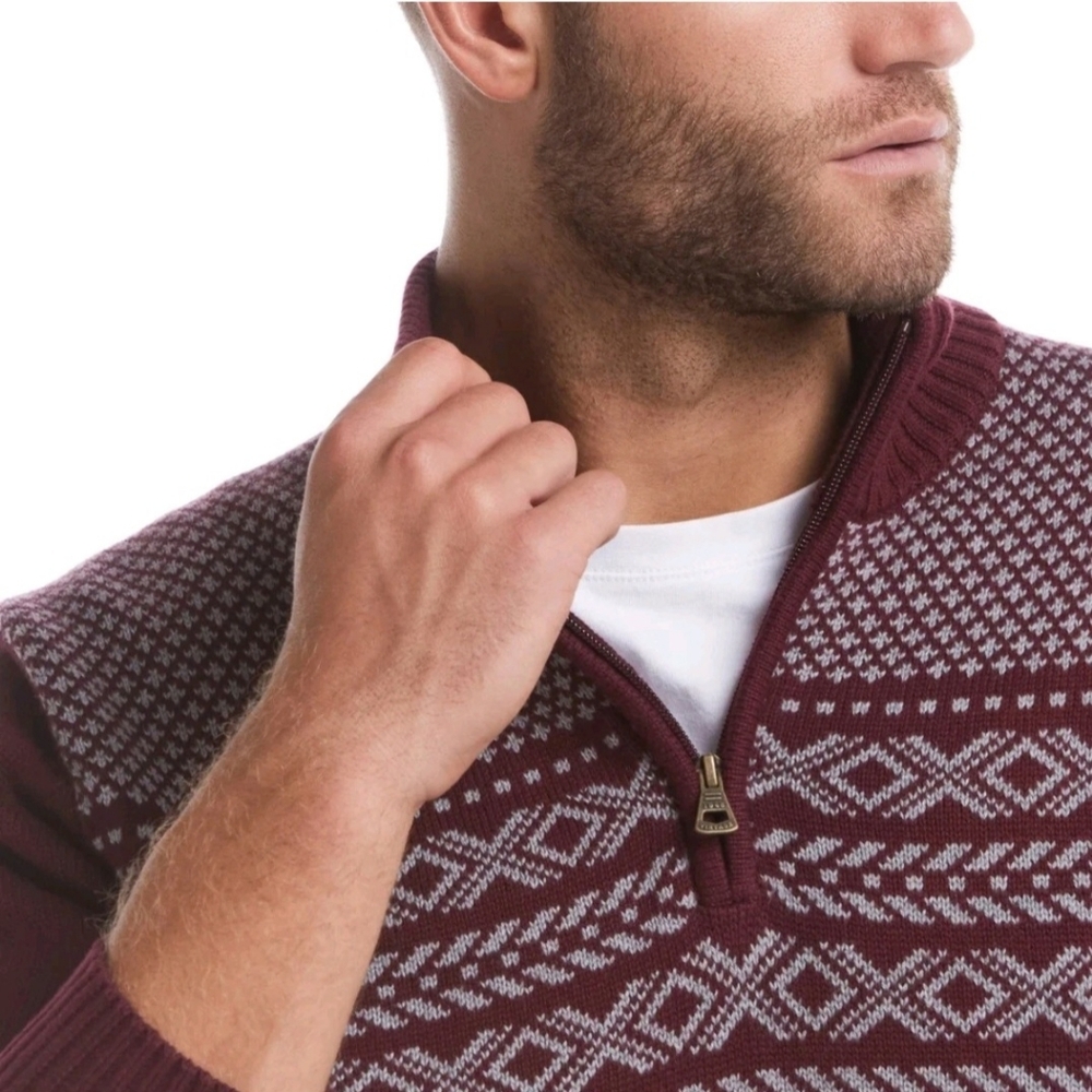 Weatherproof Vintage, Nordic Quarter Zip‎ In Burgundy Sweater. - Picture 4 of 9
